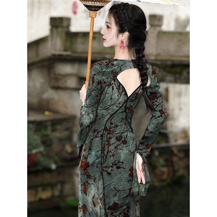 Đầm Sườn Xám Cách Tân Hai Dây Phong Cách Trung Hoa Mới Cao Cấp Cho Nữ