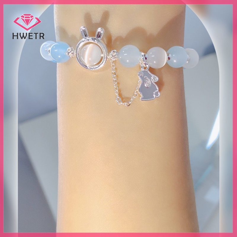 Hwetr Vòng Tay Chuỗi Hạt Đá Mặt Trăng Xanh Lam Thời Trang Cho Cặp Đôi Mới