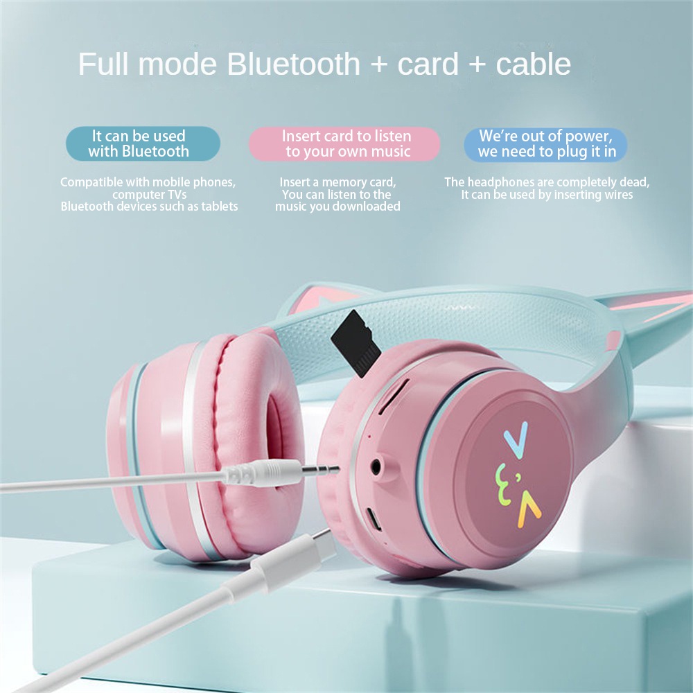 Tai Nghe Tai Mèo Màu Chuyển Đổi Bt612 Tai Nghe Bluetooth Không Dây Băng Đô Tai Nghe Nhạc Có Thể Gập Lại Tai Nghe Mềm Mại Và Thoải Mái Homelove