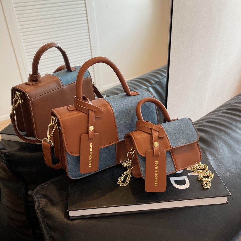 Thời Trang Túi Xách Đeo Vai Hình Vuông Cỡ Nhỏ Màu Tương Phản Phong Cách retro 2023 Cho Nữ