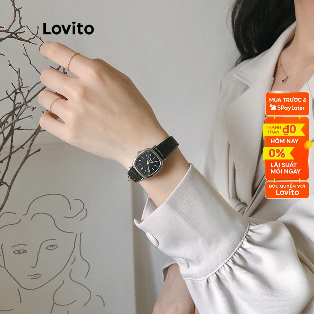 Đồng hồ thạch anh Lovito phối kim loại màu trơn thường ngày cho nữ LNA09023 (Trắng/Đen)