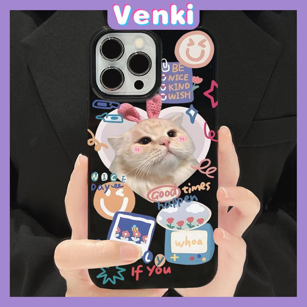 VENKI - Dành cho iPhone 11 Ốp lưng iPhone TPU đen bóng Vỏ kẹo bảo vệ chống sốc Camera mềm Hình mèo con dễ thương Mặt cười Tương thích với iPhone 15 14 13 Pro max 12 Pro Max XR XS 7