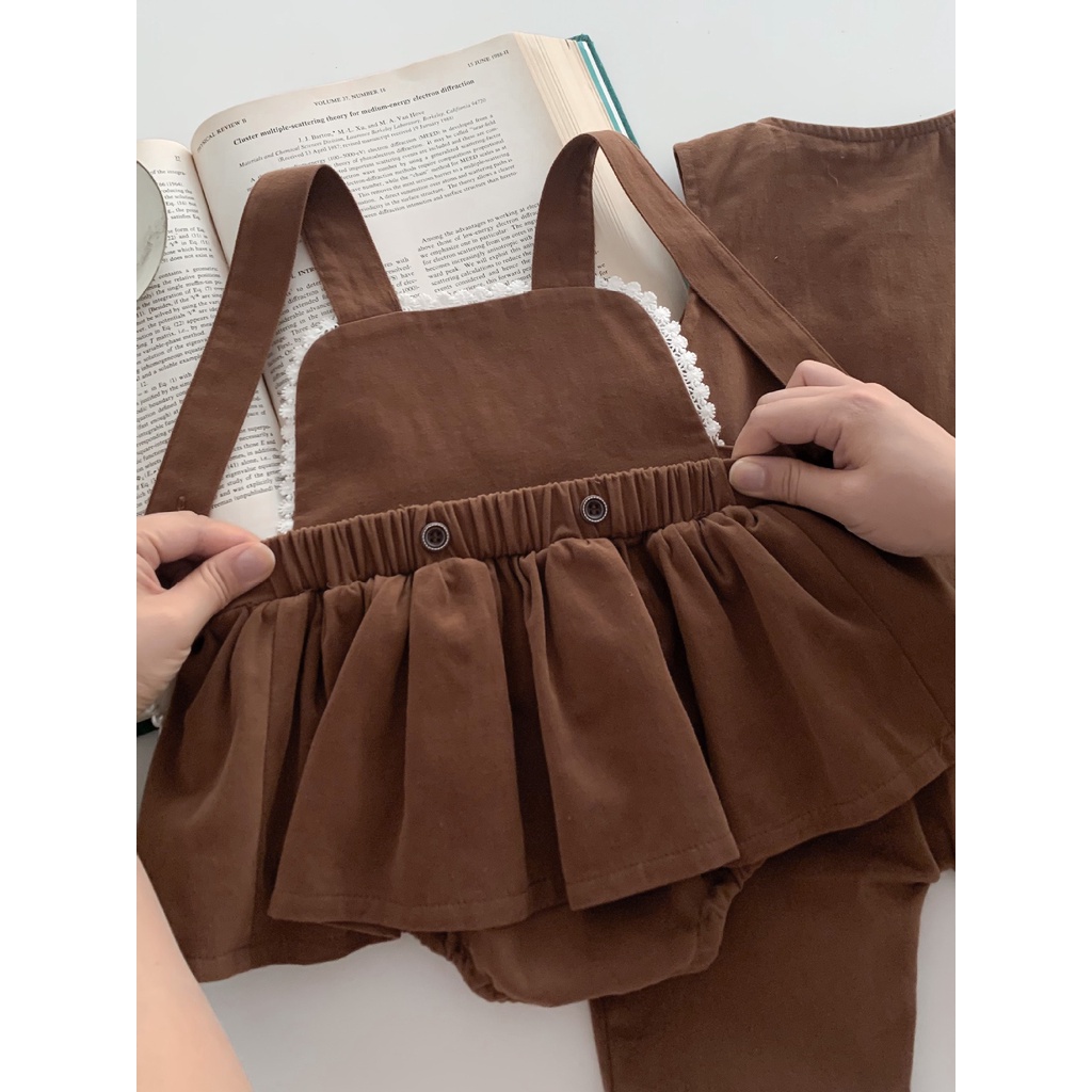 SET ÁO SƠ MI CỔ SEN DÀI TAY MIX VÁY YẾM BODY TÔNG MÀU VINTAGE CHO BÉ GÁI- HÀNG QCCC