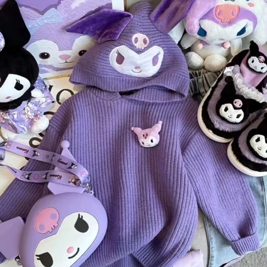 Áo sweater Dệt Kim Có Mũ Trùm Họa Tiết Hoạt Hình kuromi Thời Trang Thu Đông 2023 Cho Bé