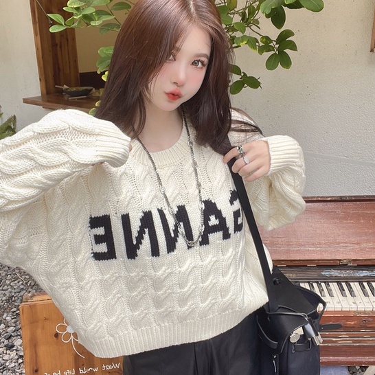 Áo Len Dài Tay Cổ Tròn In Chữ Thiết Kế Mới Thời Trang Dành Cho Mùa Thu Đông áo sweater áo len croptop