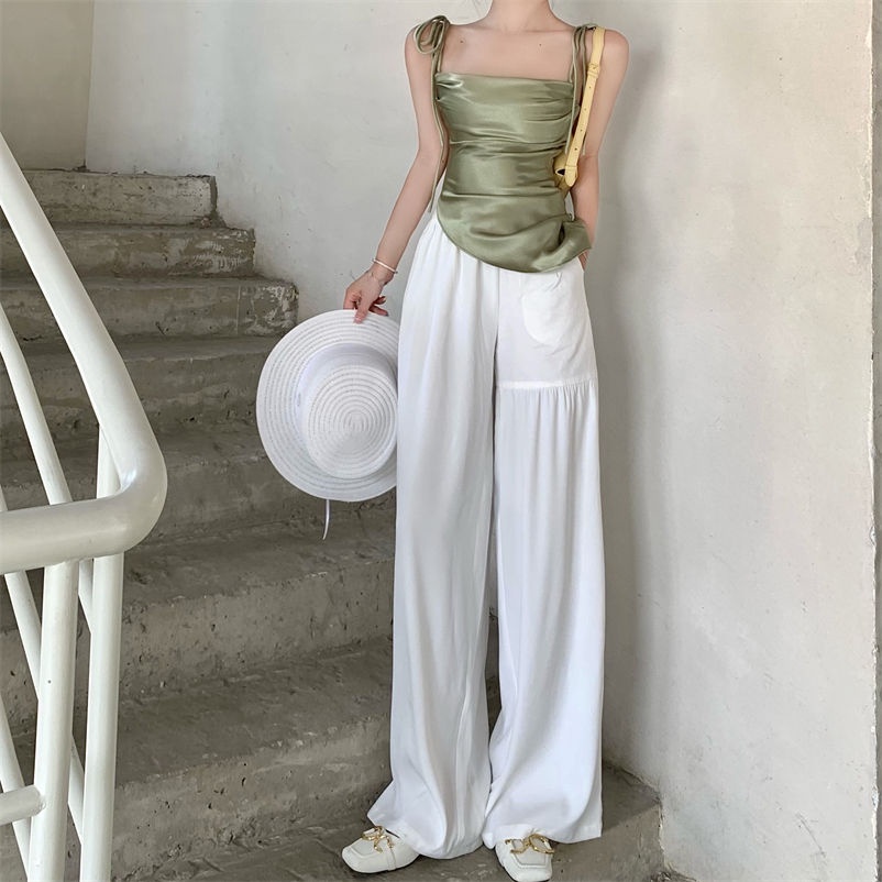 Milyfashion Áo Hai Dây Xếp Ly Ôm Dáng Bằng satin Cao Cấp Phong Cách desire Cho Nữ