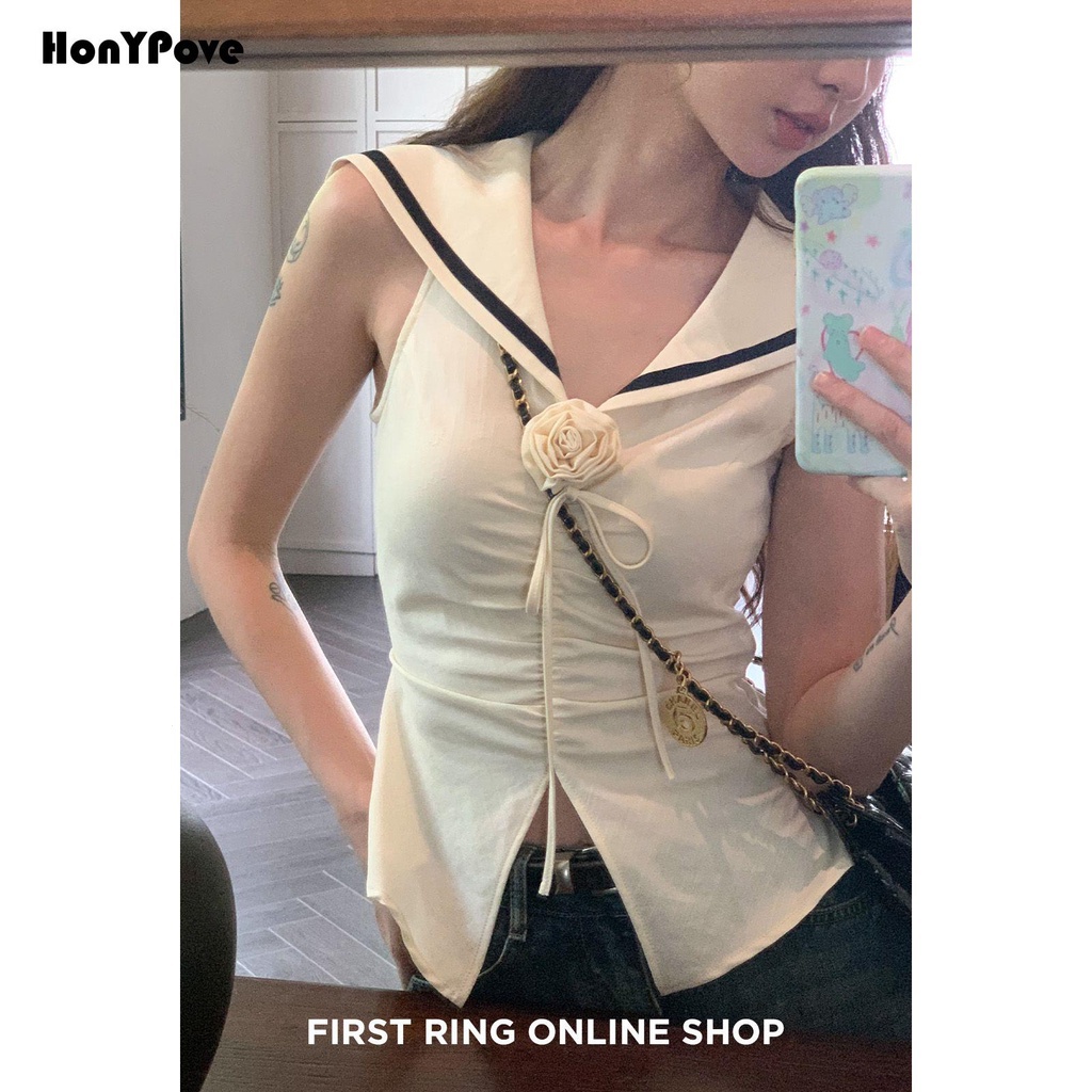 Áo Thủy Thủ Sát Nách Cổ Xếp Ly Thời Trang Mùa Hè 2023 i7j7