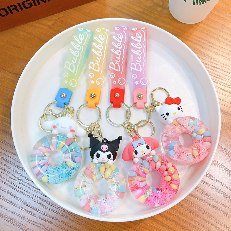 Hoạt Hình sanrio kuromi Móc Chìa Khóa / Chìa Khóa / Túi Xách Hình Bánh donut Lấp Lánh Bằng acrylic