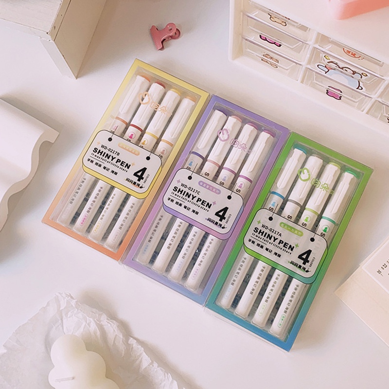 Set 4 Bút Đánh Dấu Sách Nhiều Màu Sắc Lấp Lánh Dành Cho Học Sinh / Văn Phòng