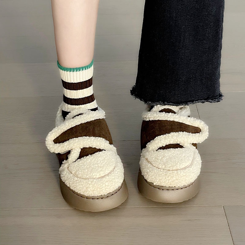 Giày Bánh Mì Lót Nhung cotton Giữ Ấm Gót Mới Cho Nữ Sinh