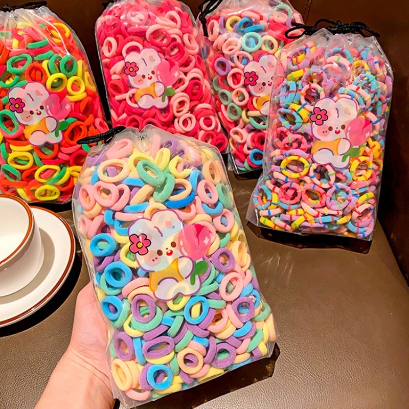 Set 100 Dây Buộc Tóc Cao Su Co Giãn Đơn Giản Thời Trang Hàn Quốc Cho Bé Gái
