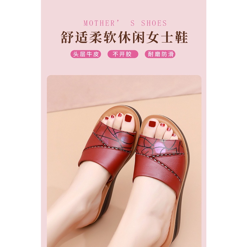 Dép Sandal Bằng Da Thuộc Thời Trang Mùa Hè Dành Cho Phụ Nữ Trung Niên