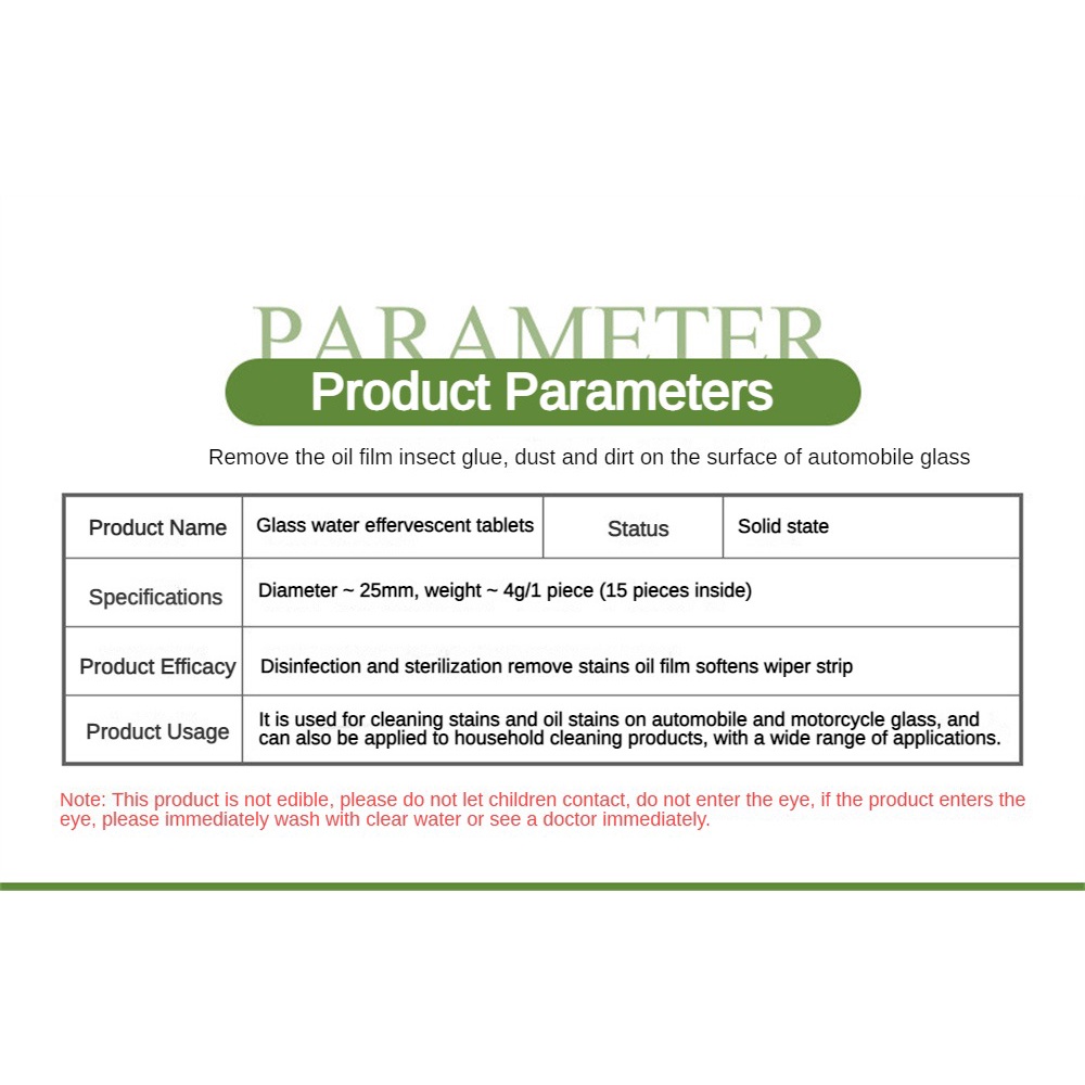 Tinh chất gạt nước dạng rắn đóng chai Quà tặng ô tô Viên nén làm sạch kính Chất làm sạch Tinh chất gạt nước Nước thủy tinh Viên sủi bọt