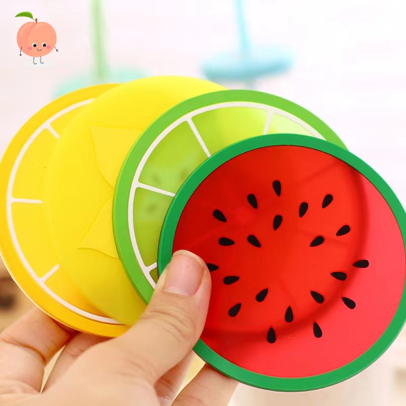 Đế lót ly, lót cốc hình trái cây bằng silicon xinh xắn PEACH