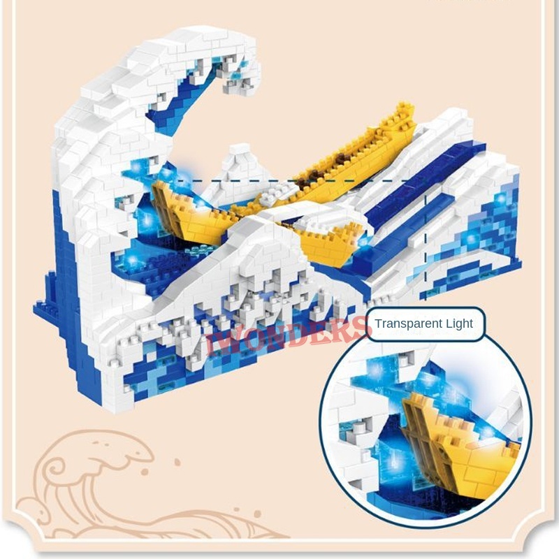 Nano blocks Đồ Chơi Khối Xây Dựng Đêm Đầy Sao kanagawa Lướt Sóng Nghệ Thuật Sáng Tạo Bộ Sưu Tập led Quà Tặng