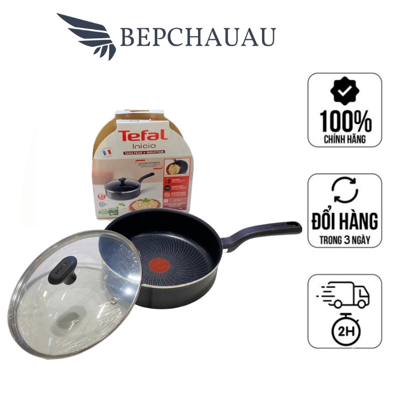 Chảo Chống Dính TEFAL Inicio, Đường Kính 24cm, Có Vung Kính, Dùng Cho Mọi Loại Bếp, Nhập Đức, Bepchauau