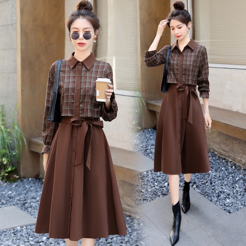 Áo Sơ Mi Ôm Dáng Giả Hai Mảnh Họa Tiết Kẻ Ô Thời Trang Mùa Thu 2023 Phong Cách Mới
