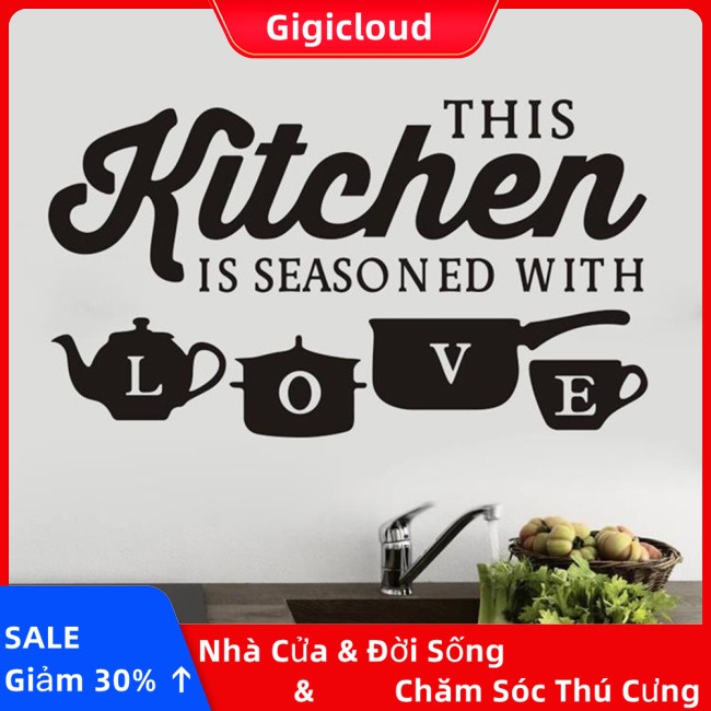 Gigicloud sticker Dán Tường Bằng pvc In Chữ kitchen love Cá Tính Có Thể Tháo Gỡ Cho Nhà Bếp