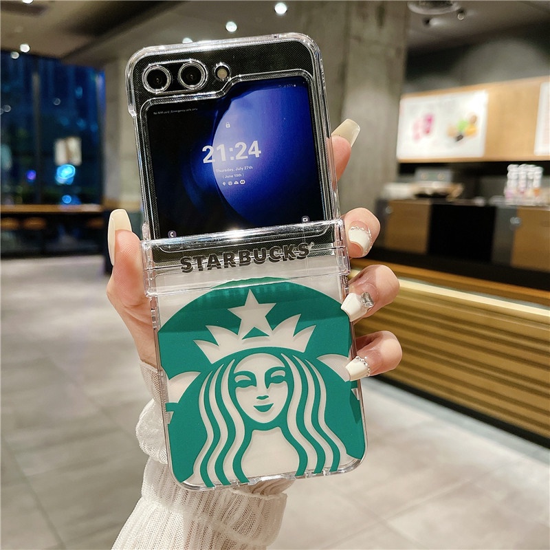 Ốp Điện Thoại Chống Sốc Có Vòng Tay In Hình starbucks Cho samsung galaxy z flip 4 3 5 z flip 5 flip5 zflip5