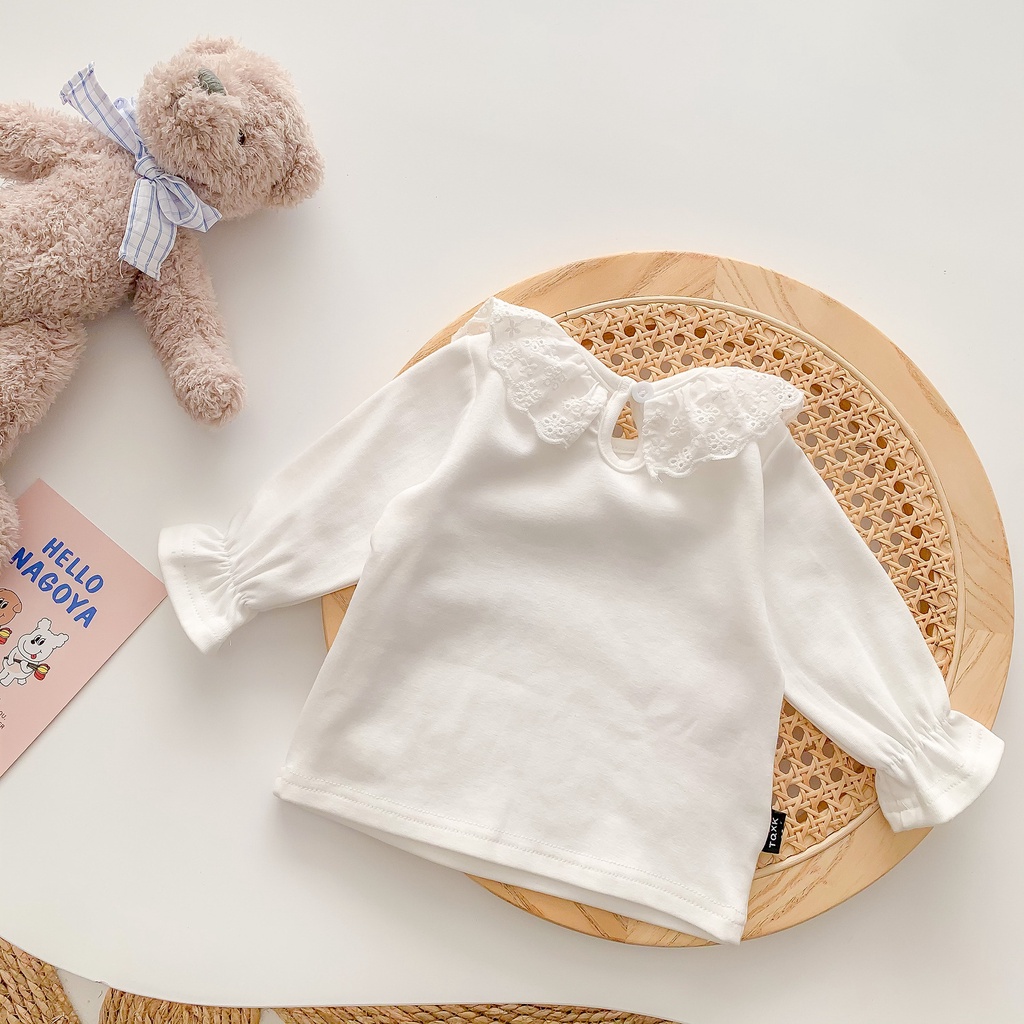 Áo Thun Tay Dài Cổ Búp Bê Màu Trơn Phong Cách Hàn Quốc Mới Cho Bé Gái