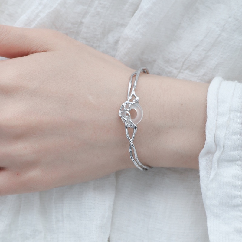 Vòng Tay Bạc May Mắn Góc Vuông Đính Đá Ngọc Bích Thời Trang Cho Nữ