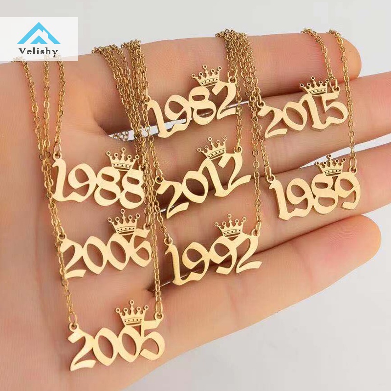 Velishy Vòng cổ Mặt Hình Vương Miện Năm Sinh Thời Trang 1980 Đến 2019 Dành Cho Nữ