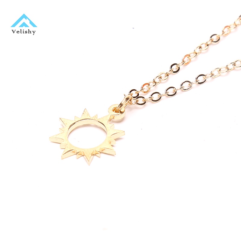 Velishy Set 2 Vòng cổ Mặt Trăng Mặt Trời Bằng Thép Không Gỉ