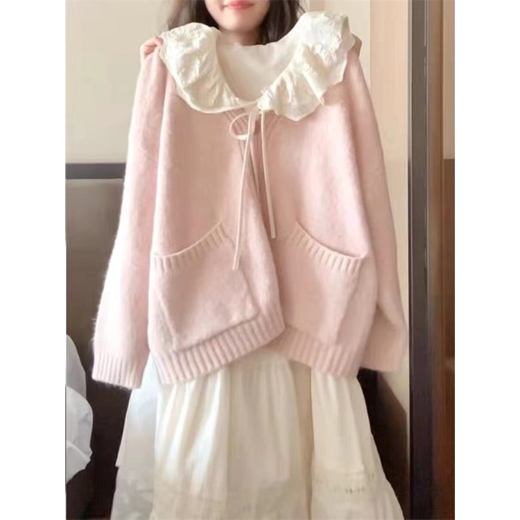 Bộ đồ Kiểu Bánh Bèo Lolita Hàn Quốc Dành Cho Nữ Áo Khoác Len Thu đông váy baby doll dài