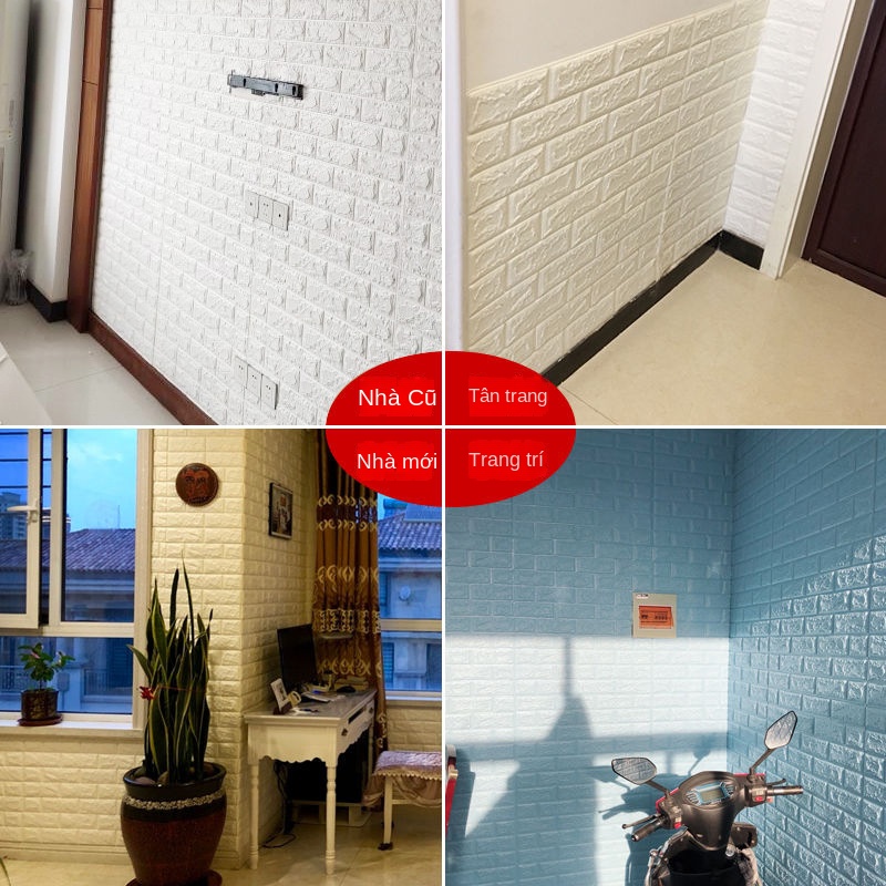 Giấy Dán Tường 3d Ba Chiều Bằng Xốp Chống Nước Chống Ẩm Tự Dính Trang Trí Nhà Cửa