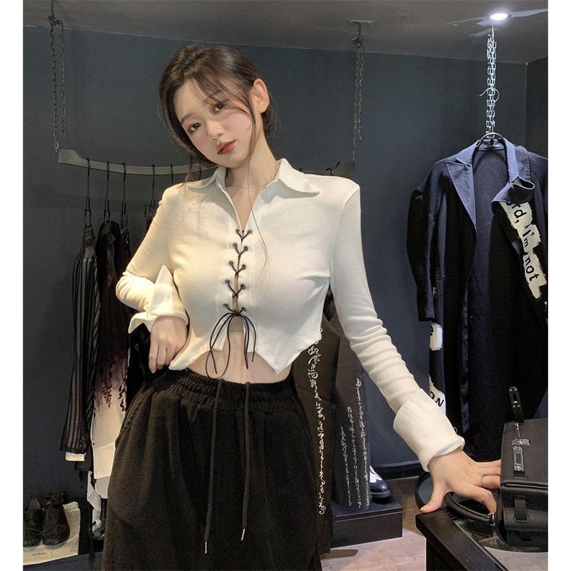 Áo Thun polo Tay Dài Dáng Ôm Thời Trang Xuân Thu Cho Nữ