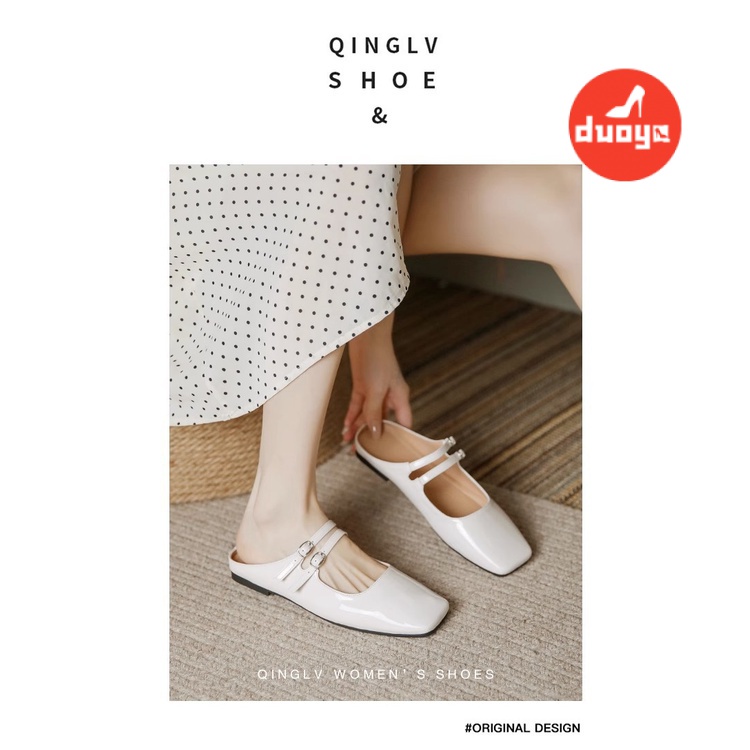 Duoya Tóc Thẳng ~  Dép Bít Mũi Vuông Đế Bằng Thời Trang Mùa Xuân Dễ Phối Đồ Cho Nữ