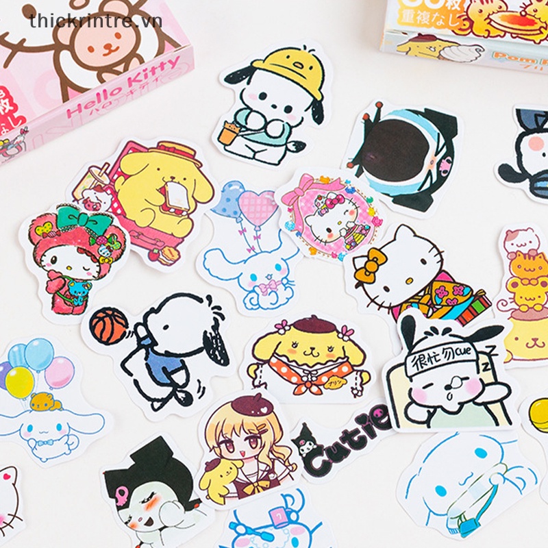 Set 60 Miếng Dán Mèo kitty Dễ Thương Chống Nước Trang Trí Sổ Tay vn