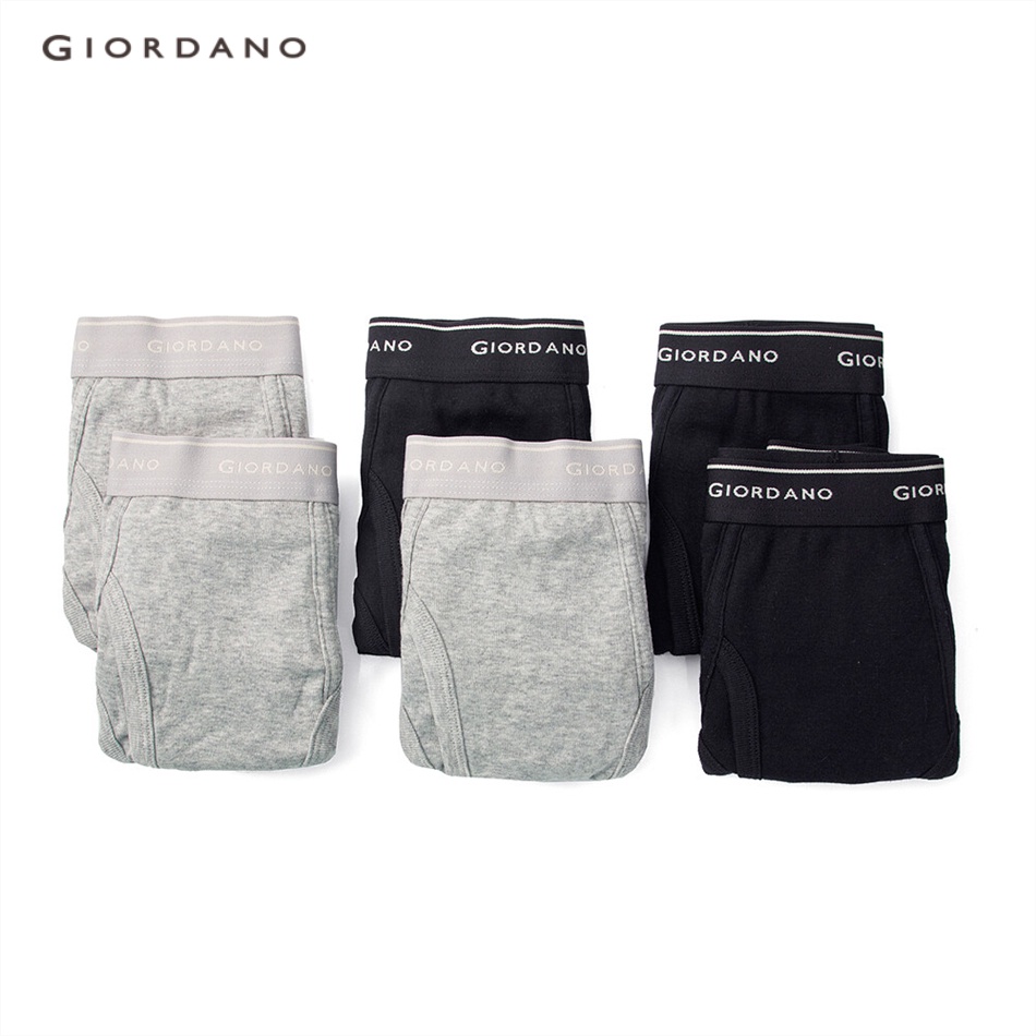 Set 6 quần lót GIORDANO 01177015 kiểu dáng tam giác chất liệu thoải mái in logo cho nam