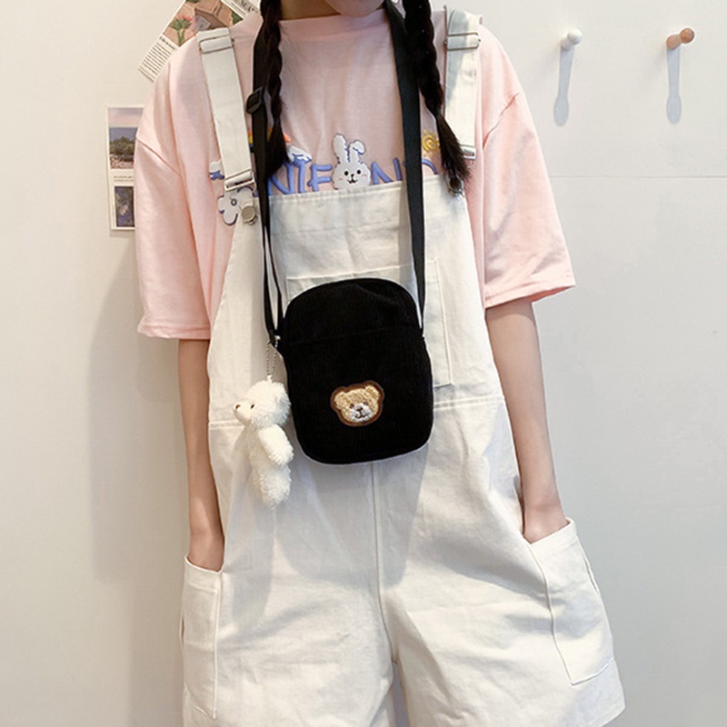 Túi Đeo Vai mini Hình Vuông Họa Tiết Kẻ Sọc / Chú Gấu Hoạt Hình Phong Cách Nhật Hàn Thời Trang Cho Nữ - HSU