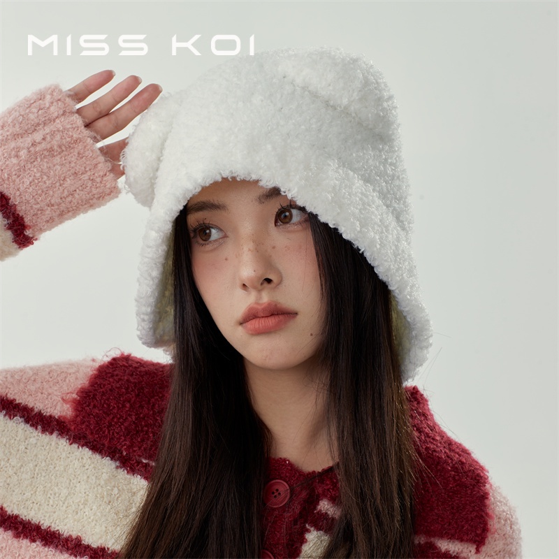 Misskoi  Mũ Len Giữ Ấm Bảo Vệ Tai Phong Cách Mới Mùa Thu Đông Dễ Phối Đồ Màu Xám K