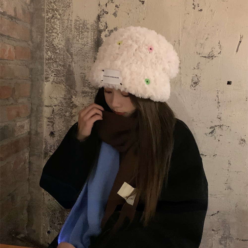 Plus Mũ bucket Dệt Kim Phối Lông Nhung Phong Cách Thời Trang Hàn Quốc