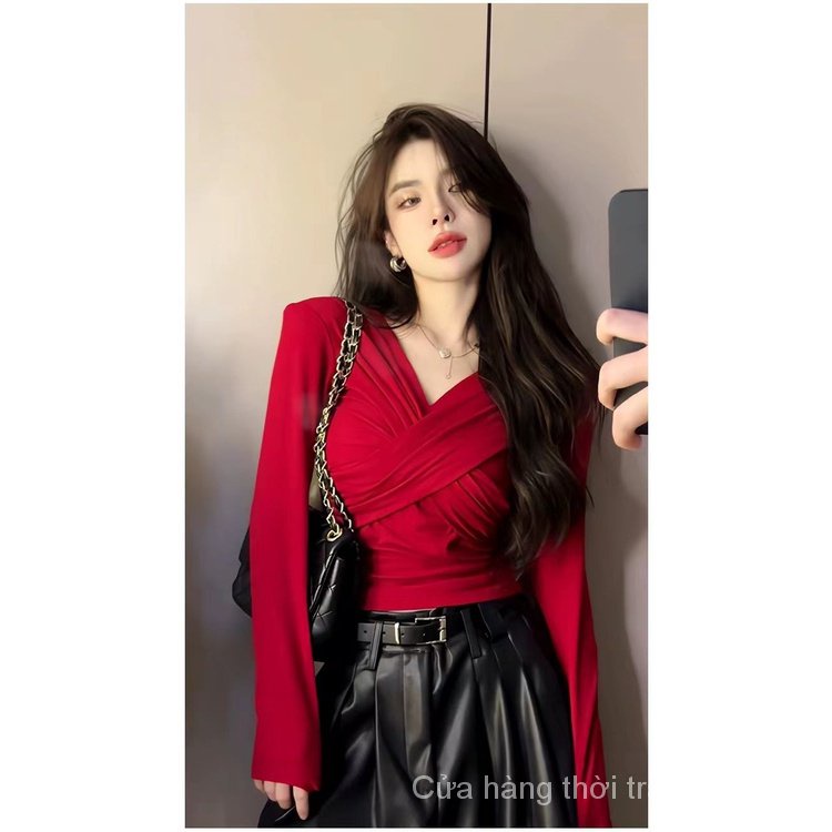 Áo Thun Tay Dài Cổ Chữ v Dáng Ôm Thời Trang Mùa Thu Dành Cho Nữ