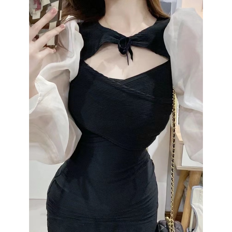 Mqaq hepburn Đầm Ngắn Ôm Eo Tay Dài Phong Cách Pháp Thiết Kế Độc Đáo Thời Trang Xuân Thu 0 Mới Cho Nữ