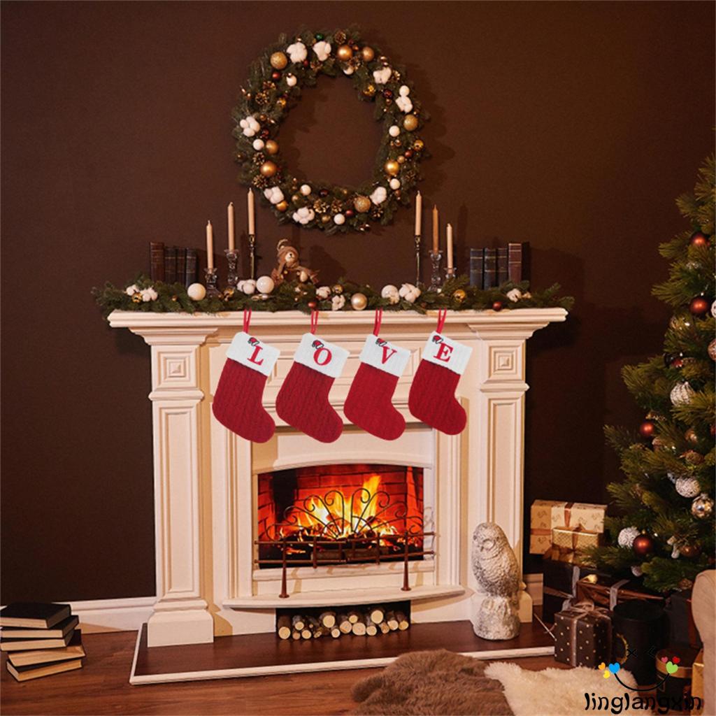 Llx- Tất Dệt Kim In Chữ Màu Đỏ Treo Trang Trí Giáng Sinh