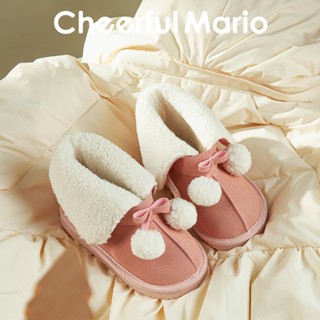 Giày Bốt Đi Tuyết Cổ Cho Bé Cheerful Mario GáiBẻ Lót Lông Cừu Màu Hồng Thời Trang Mùa Đông Ấm Áp trẻ em