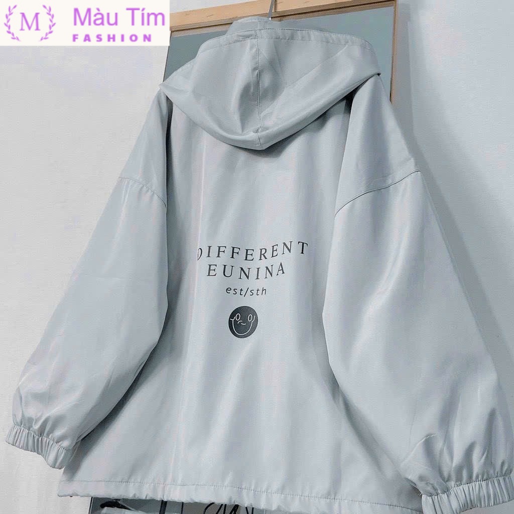 Áo Khoác Dù Nam Nữ 2 Lớp Trước Áo Có in Mặt Cười CuTe Chất Liệu Vải Mặc Mát Mẻ Mềm Mịn Màu Tím Fashion