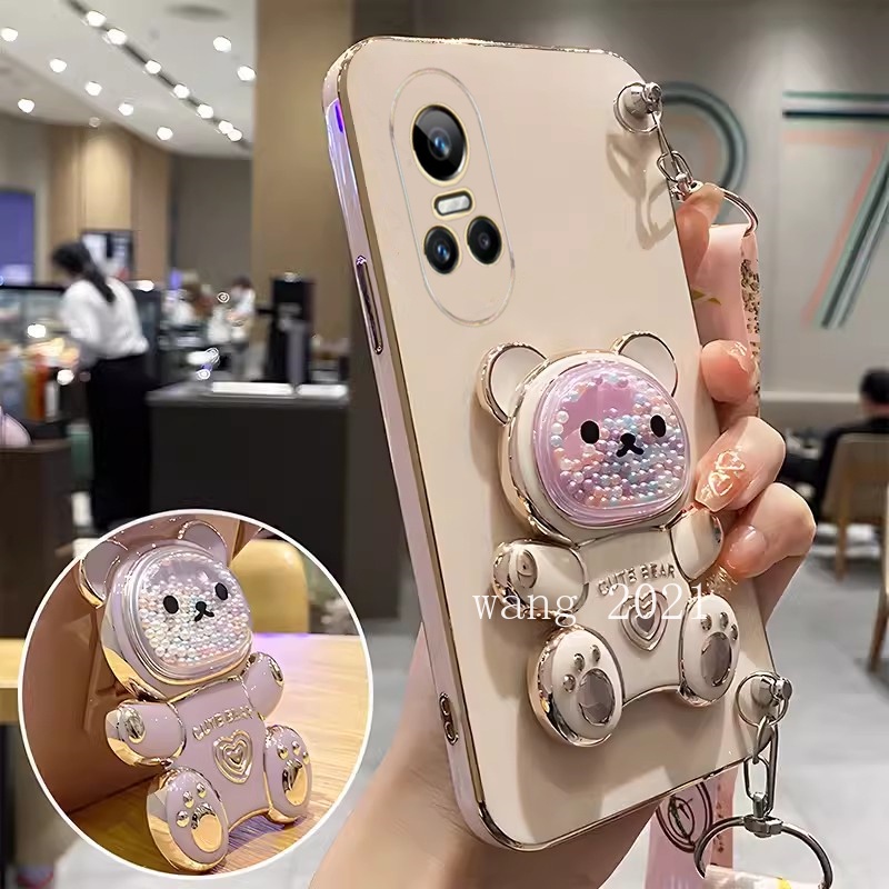 Phù Hợp Ốp Điện Thoại Dẻo Họa Tiết Gấu Nhiều Màu Kèm Dây Đeo Cho oppo reno10 pro pro + reno8 t reno8 z pro 5g