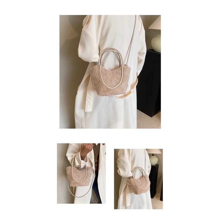 Túi Đeo Chéo Vai Bằng Vải Lông Cừu Thời Trang Thu Đông 2023 Phong Cách Mới Cho Nữ