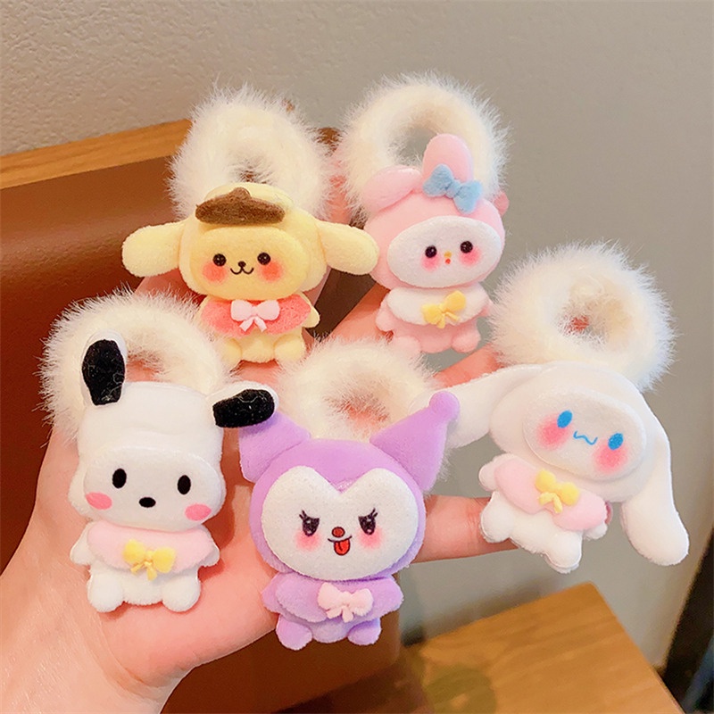Sanrio Dây Cột Tóc Phủ Lông Họa Tiết melody my melody Dễ Thương Cho Nữ