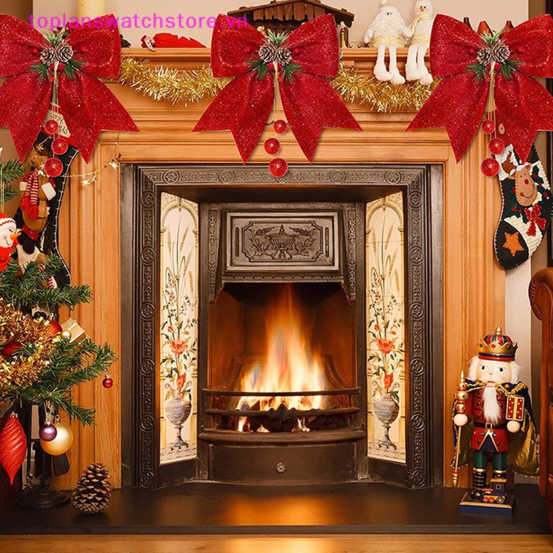 Toplanswatchstore Nơ Ruy Băng Hình Nón Lớn Màu Vàng Đỏ Lấp Lánh Trang Trí Cây Thông Noel vn