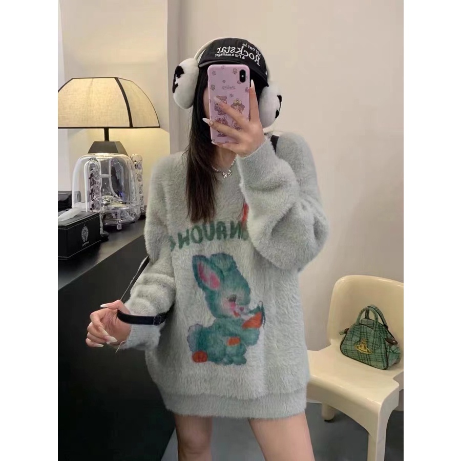 Áo sweater Nữ Tay Dài Cổ Tròn Phối Lông Thời Trang