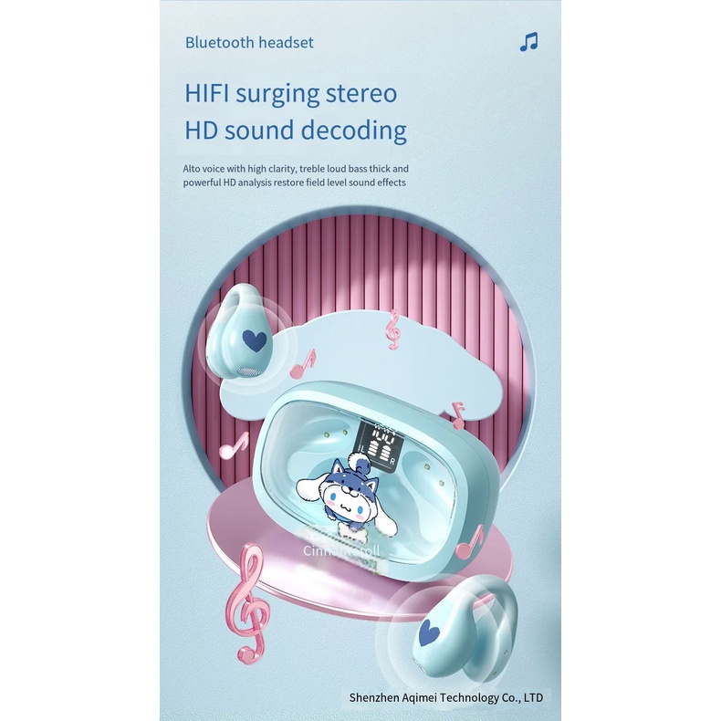 Sanrio Tai Nghe bluetooth 5.3 Chống Nước Có mic Hình kuromi my melody pachacco tws