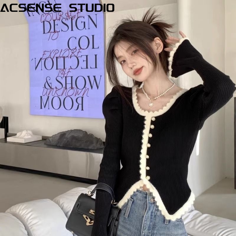 ACSENSE STUDIO Áo Len áo khoác cardigan Vintage Comfortable Hàn Phong Cổ điển WXF23A0PVR 42Z231020