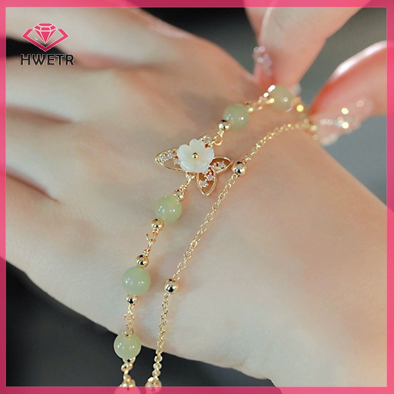 Vòng Tay Hai Lớp Đính Hạt Hình Hoa Phong Cách Trung Quốc Thanh Lịch Cho Nữ Mới