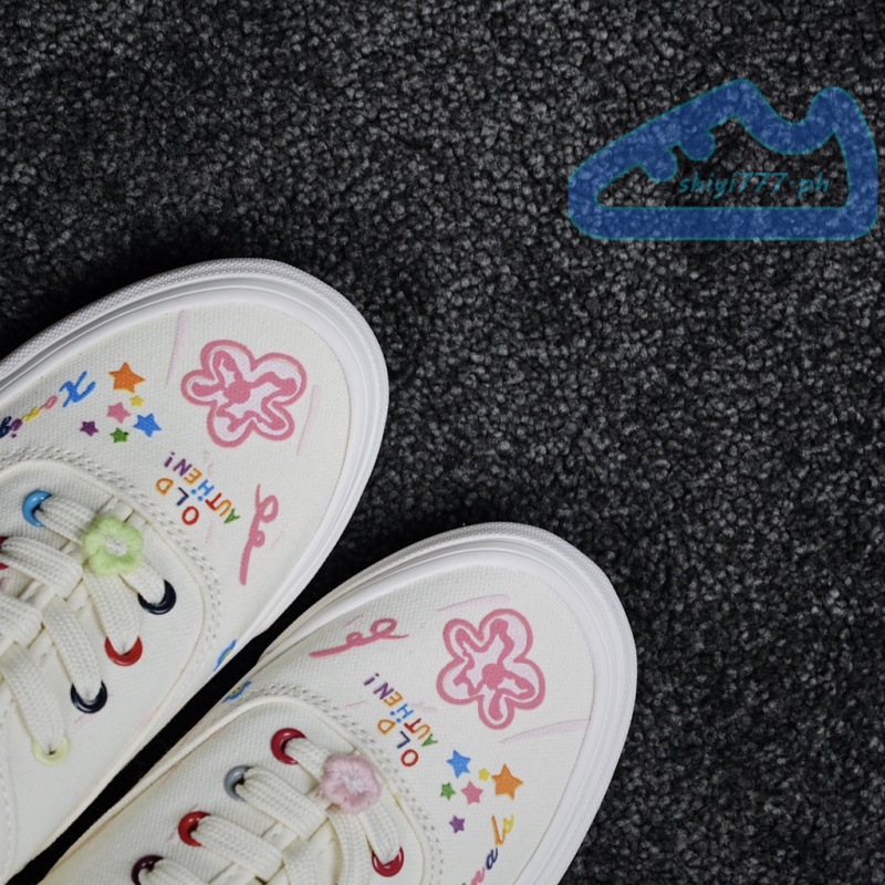Vans Giày Thể Thao Trắng Thêu Họa Tiết graffiti Độc Đáo Thời Trang